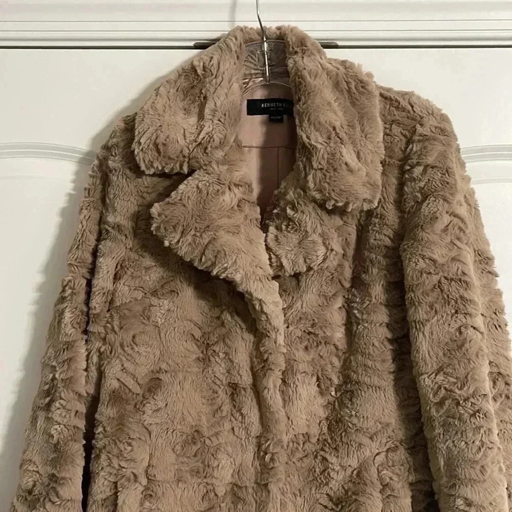 Kenneth Cole Women's Brown Notch Collar Faux Fur Coat​​ - Picture 13 of 16